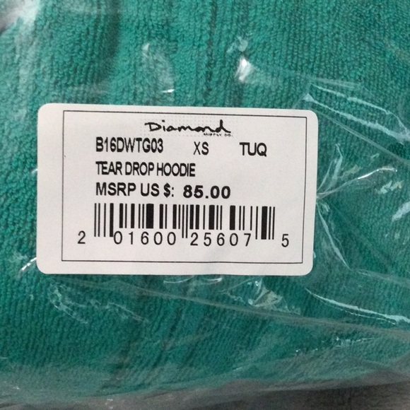 DIAMOND SUPPLY CO WOMEN’S TEARDROP TURQUOISE ZIP-UP HOODIE SIZE XS - Picture 8 of 8